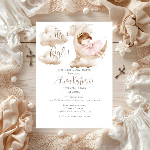 Invitación de Baby Shower de Luna y Nubes para un 