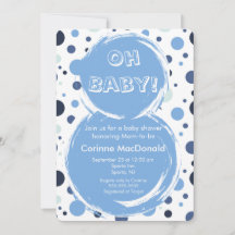 Invitación de Baby Shower de lunares azules