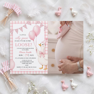 Invitación de baby shower de lunares de rosa Silly