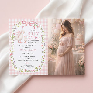 Invitación de baby shower de lunares rosa Silly Go
