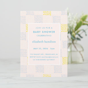 Invitación de baby shower de lunares y cuadrados r