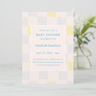 Invitación de baby shower de lunares y cuadrados r