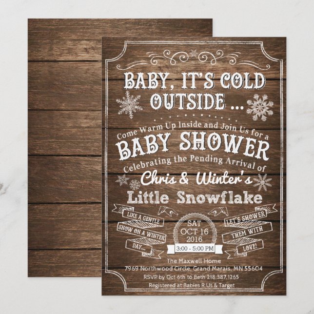 Invitación de baby shower de madera Baby Its Cold  (Anverso / Reverso)