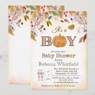 Invitación de Baby Shower de Madera con Hojas Rúst