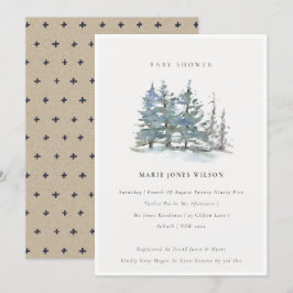 Invitación de Baby Shower de madera de pino azul v