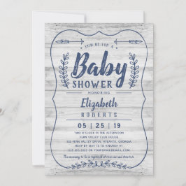 Invitación de Baby Shower de madera rústica, gris