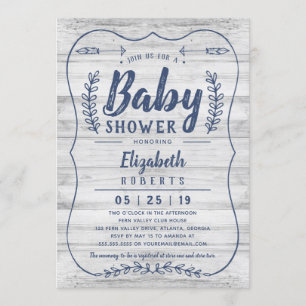 Invitación de Baby Shower de madera rústica, gris