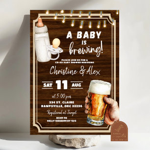 Invitación de baby shower de madera rústica para b