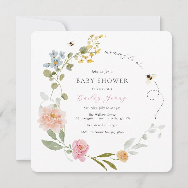 Invitación de Baby Shower de Mamá a ser Floral (Anverso)