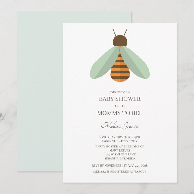 Invitación de Baby Shower de Mamá Abejorro a Bebé (Anverso / Reverso)