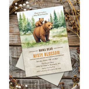 Invitación de Baby Shower de Mama Oso en el Bosque