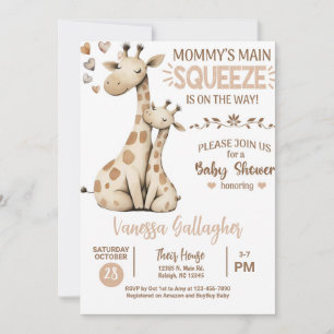 Invitación de baby shower de mamá y bebé jirafa.