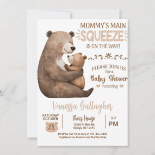 Invitación de baby shower de mamá y bebé oso.