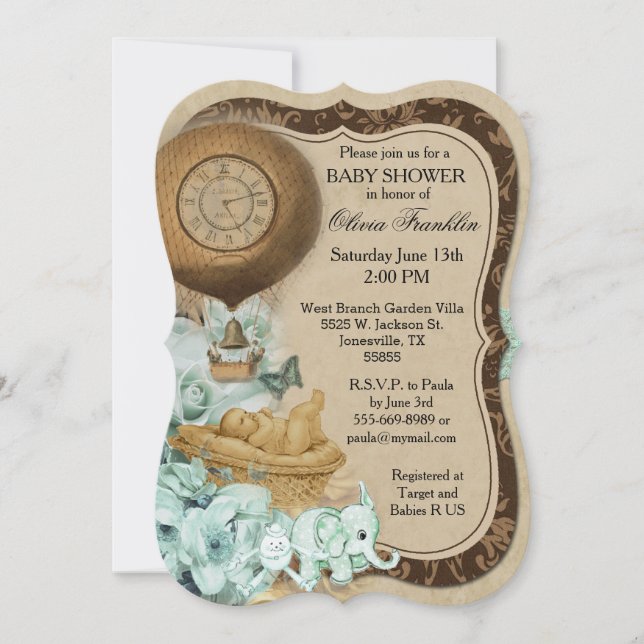 Invitación de Baby Shower de marca antigua (Anverso)