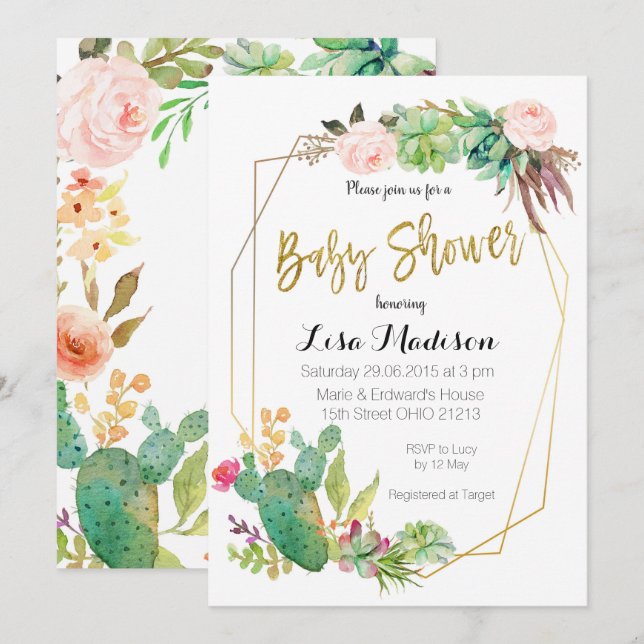 Invitación de Baby Shower de Marco Geométrico Sucu (Anverso / Reverso)