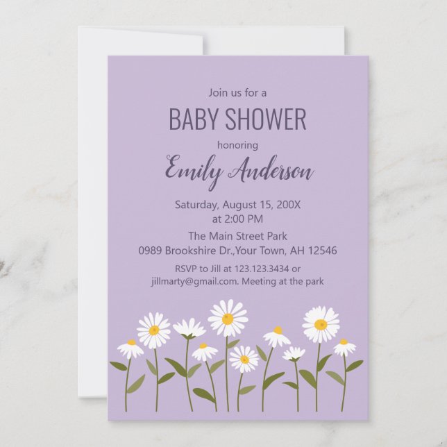 Invitación de baby shower de margarita linda en pú (Anverso)