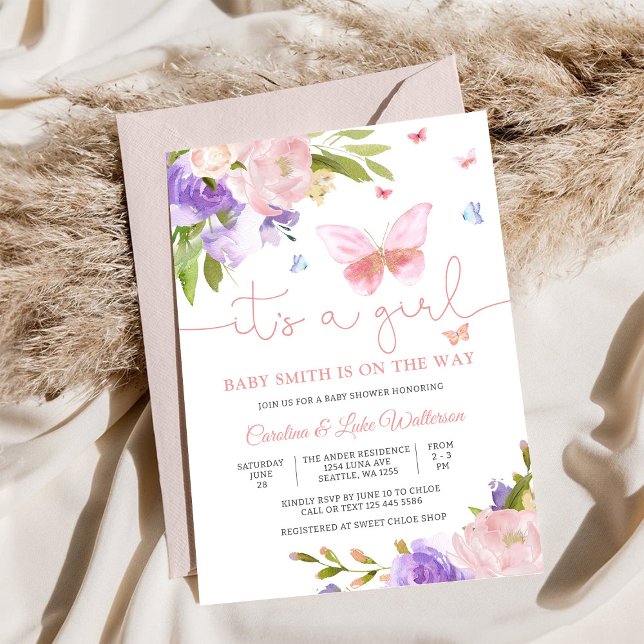Invitación de Baby Shower de Mariposa Floral (Subido por el creador)