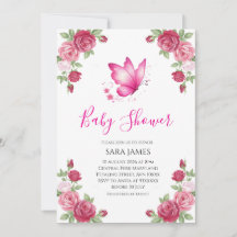 Invitación de baby shower de mariposa linda floral