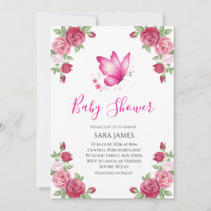 Invitación de baby shower de mariposa linda floral
