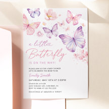 Invitación de Baby Shower de Mariposa Morada Rosa