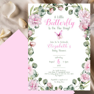 Invitación de Baby Shower de Mariposa Rosa