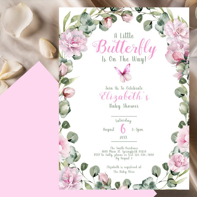 Invitación de Baby Shower de Mariposa Rosa (Subido por el creador)