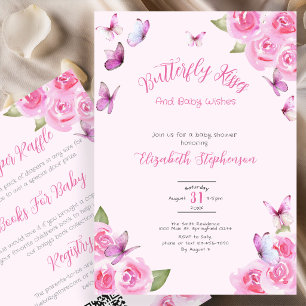 Invitación de Baby Shower de Mariposa Rosa a Doble