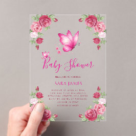 Invitación de Baby Shower de Mariposa y Rosa Capri