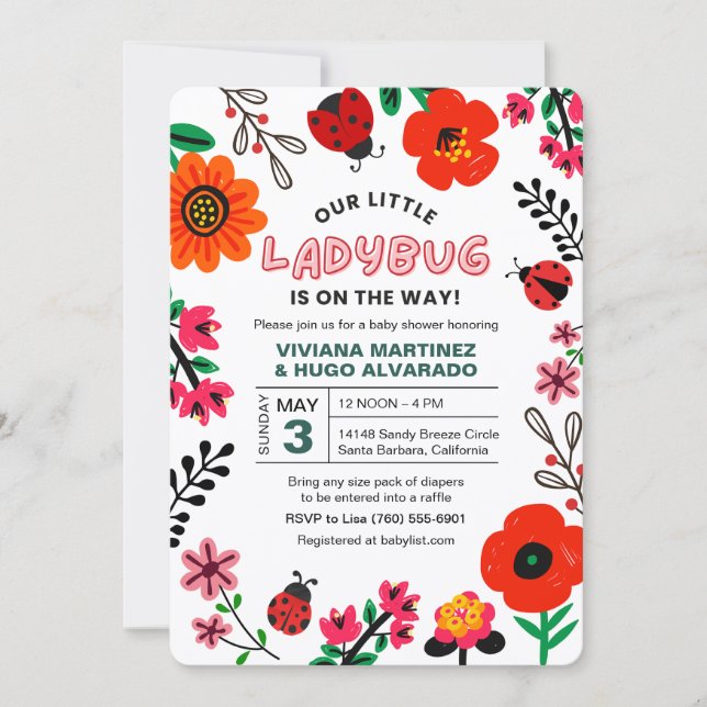 Invitación de baby shower de mariquita, invitación (Anverso)
