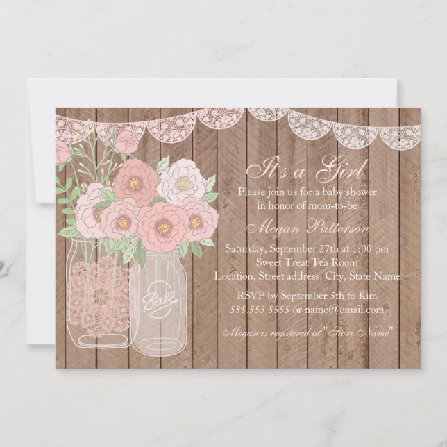 Invitación de Baby Shower de Mason Jar & Wood dulc (Anverso)