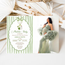 Invitación de Baby Shower de Matcha con Rayas de L