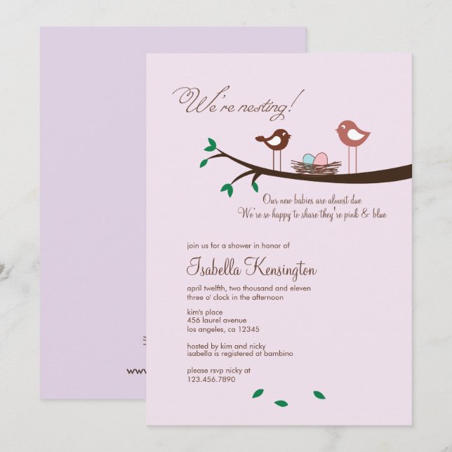 Invitación de Baby Shower de mellizos de huevo ros (Anverso / Reverso)