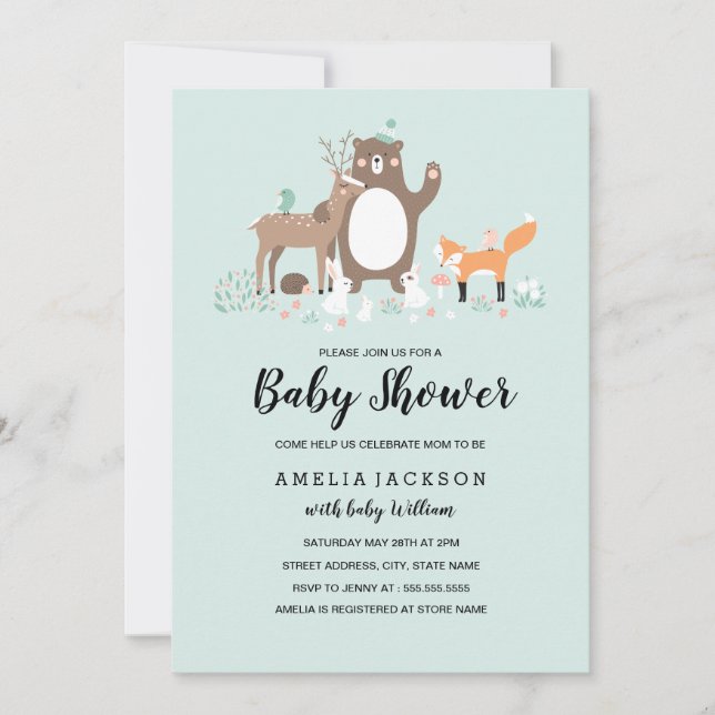 Invitación de Baby Shower de Menta Dulce del Bosqu (Anverso)