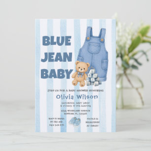 Invitación de baby shower de mezclilla azul
