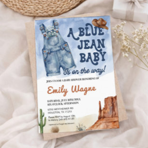 Invitación de Baby Shower de Mezclilla Azul