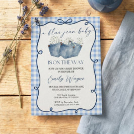 Invitación de baby shower de mezclilla azul