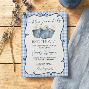 Invitación de baby shower de mezclilla azul