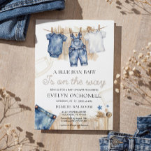 Invitación de baby shower de mezclilla azul