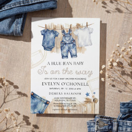 Invitación de baby shower de mezclilla azul
