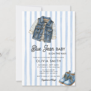 Invitación de baby shower de mezclilla azul para b