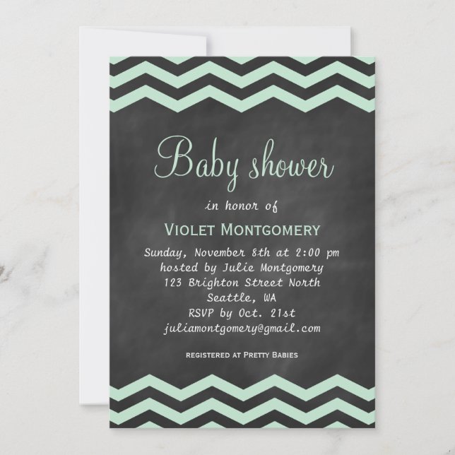 Invitación de Baby Shower de Mint Green Chalkboard (Anverso)