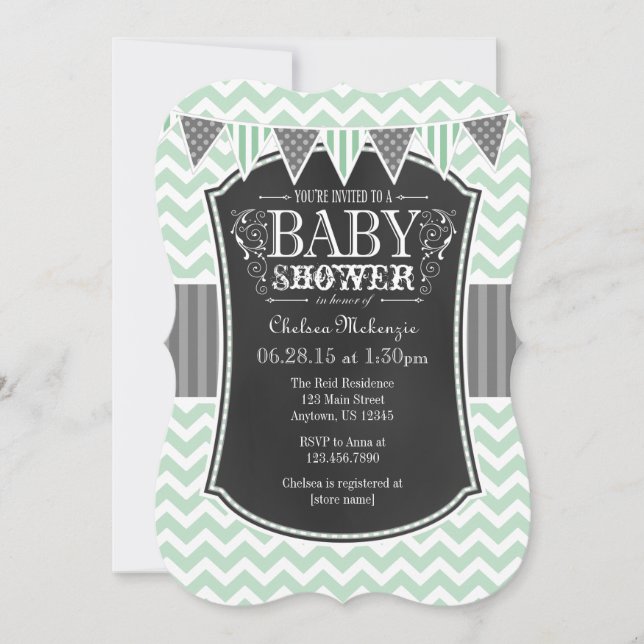 Invitación de Baby Shower de Mint Green Chalkboard (Anverso)
