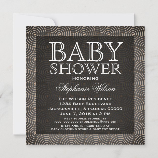 Invitación de Baby Shower de Mod Swirls, Beige (Anverso)