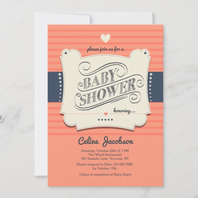 Invitación de Baby Shower de moda (Anverso)