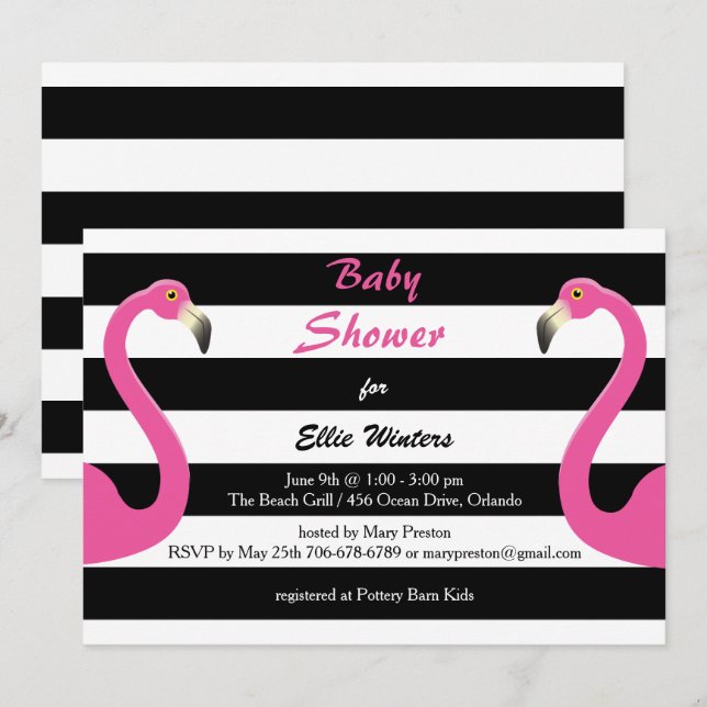 Invitación de Baby Shower de moda Flamingo (Anverso / Reverso)