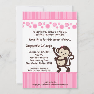 Invitación de Baby Shower de mono pop rosado para 
