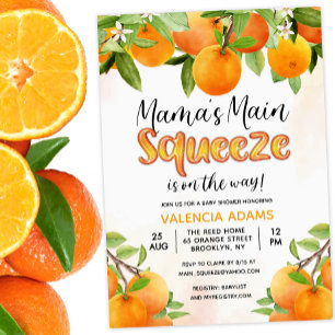Invitación de baby shower de naranja Main Squeeze
