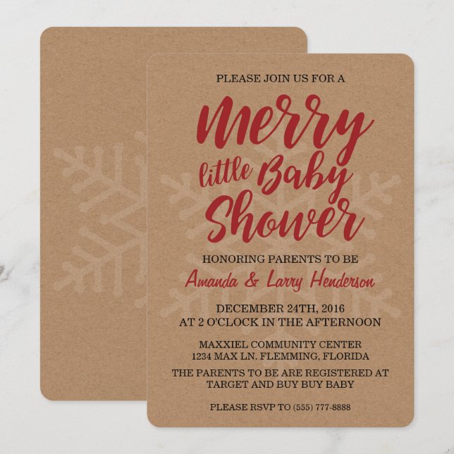 Invitación de Baby Shower de Navidad (Anverso / Reverso)