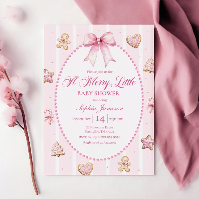 Invitación de baby shower de Navidad rosa (Subido por el creador)