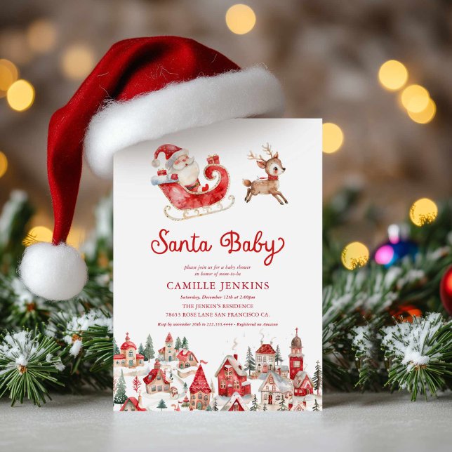 Invitación de Baby Shower de Navidad Santa Baby (Santa Baby Christmas Baby Shower Invitation)